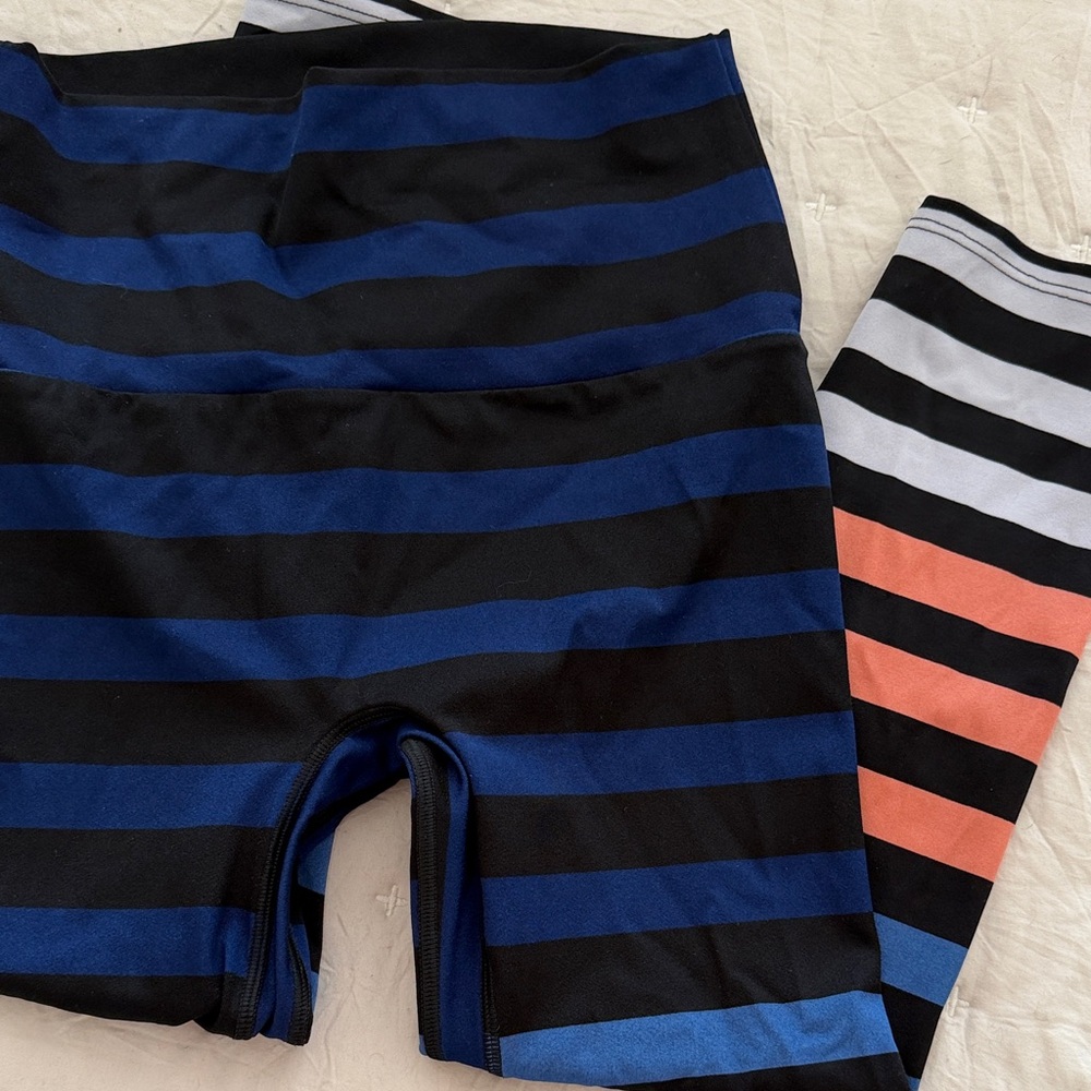 K-DEER Striped Leggings - Blue, Black, Orange